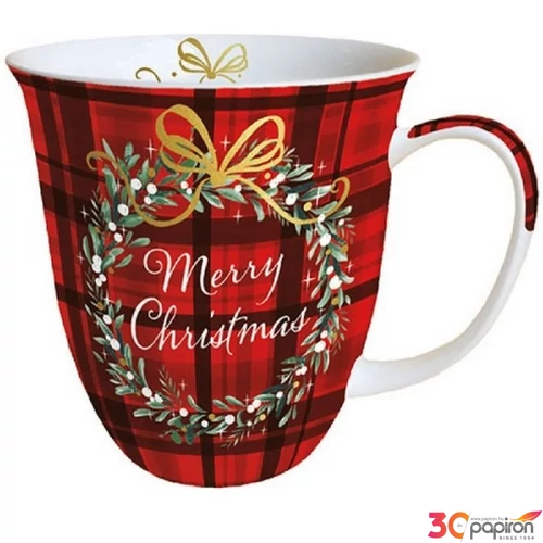 Bögre karácsonyi Porcelán Christmas Plaid Red, 0,4l