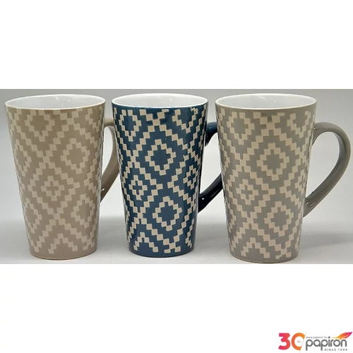 Bögre kerámia 330ml V forma SZŐTTES minta 2féle 250391 (7,8x12,5cm)