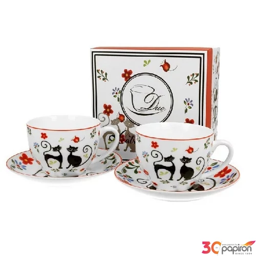 Csésze+alj Porcelán 2 személyes, cicás