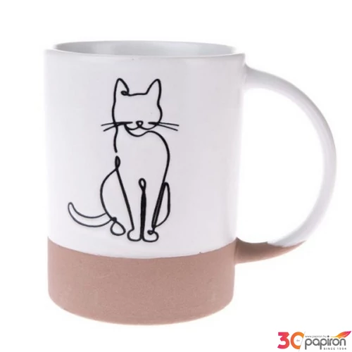 Bögre kerámia 420ml fehér alapon fekete macska szemből 