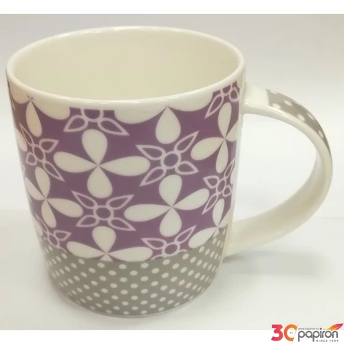 Bögre kerámia 9cm fehér-szürke-lila színű mintákkal JS150615