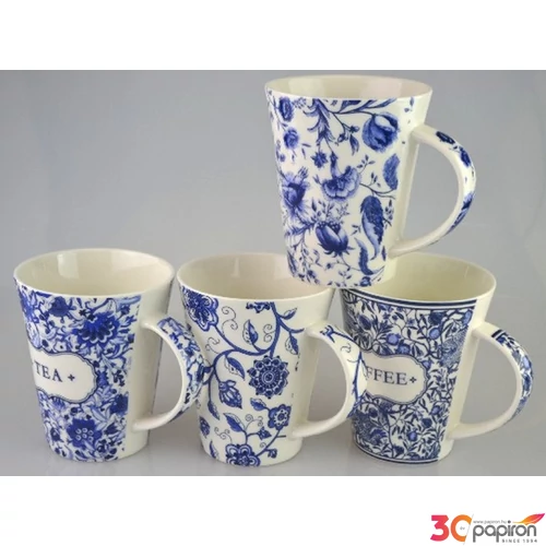 Bögre kerámia Blue Retro 4féle különböző Retro hatású mintával 253133
