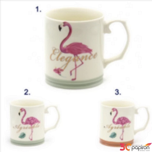 Bögre kerámia flamingós 8,4x9,8cm, 3 féle