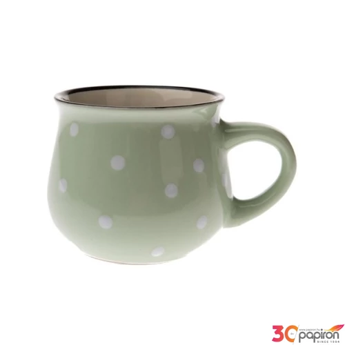 Bögre Porcelán 2,3dl pisztácia alapon fehér pöttyös, 