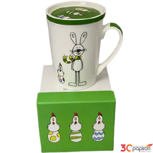 Bögre kerámia tetővel 2,5dl Happy Easter Húsvéti mintával Porcelán bögre díszdobozban