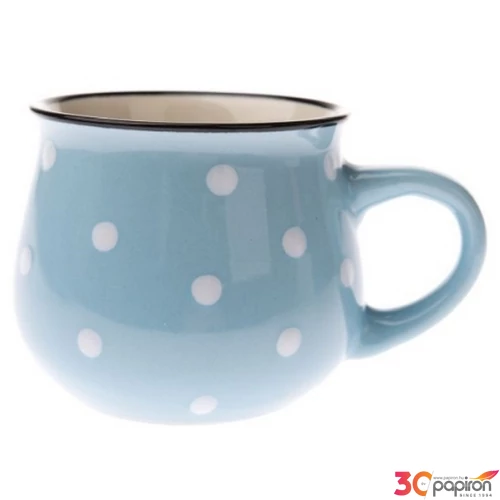 Bögre Porcelán 2,3dl világoskék alapon fehér pöttyös, 