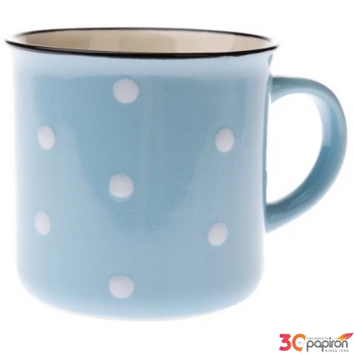 Bögre Porcelán 3,5dl világoskék alapon fehér pöttyös, 
