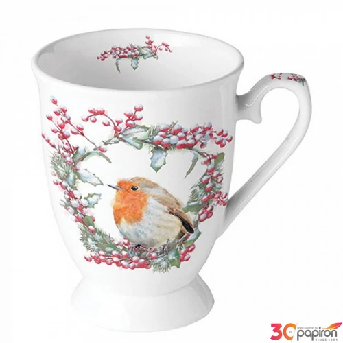 Bögre porcelán Ambiante Robin in Wreath 2,5dl porcelánbögre