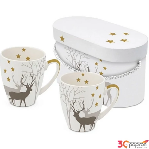 Bögre porcelán 0,35l dobozban,2db-os, Winter Deers white