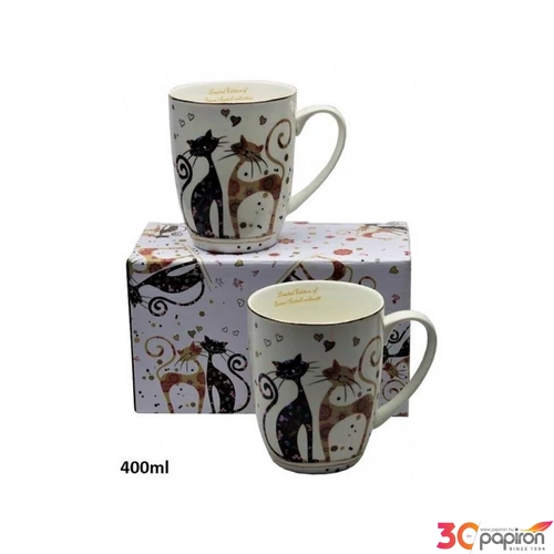 Bögre porcelán 400ml páros, cicás