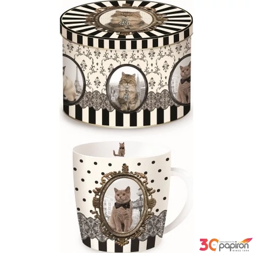 Bögre porcelán 250ml fémdobozban Barocco Cats B
