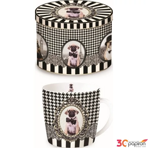 Bögre porcelán 250ml fémdobozban Barocco Dogs A