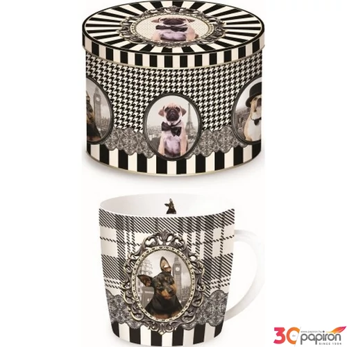 Bögre porcelán 250ml fémdobozban Barocco Dogs B 