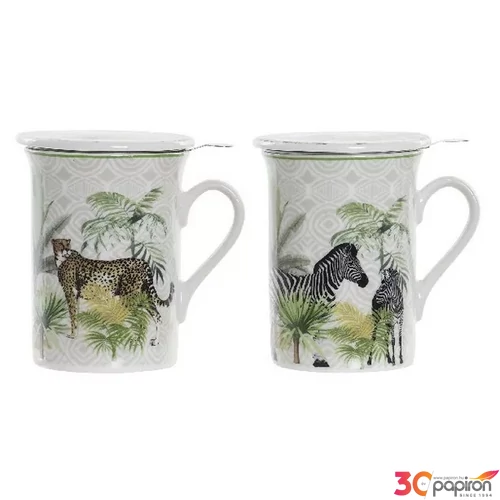 Bögre porcelán 280ml 11x8,5x11cm, fedővel 2 féle állatos 