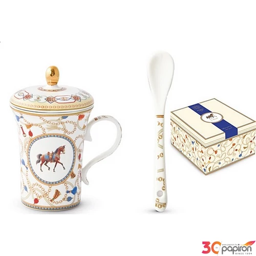 Bögre Porcelán 300ml, tetővel kanálall dobozban, Cheval 
