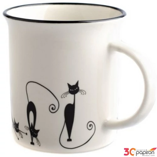 Bögre Porcelán 310ml nyújtózó fekete macskás dobozban