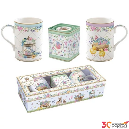 Bögre porcelán 350ml 2db+fémdoboz 7,5x7,5x9cm dobozban, Spring Bloom