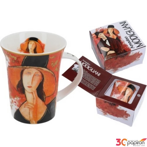 Bögre porcelán 350ml Amedeo Modigliani: Jeanne Hebuterne kalapban