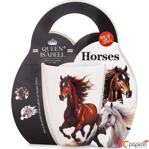 Bögre Porcelán 350ml, barna lovas díszcsomagolásban