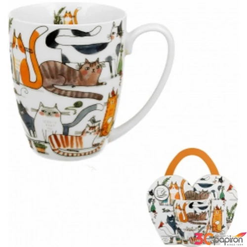 Bögre porcelán 350ml díszcsomagolásban, Lazy Cats 