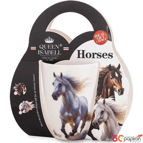 Bögre Porcelán 350ml, fehér lovas díszcsomagolásban