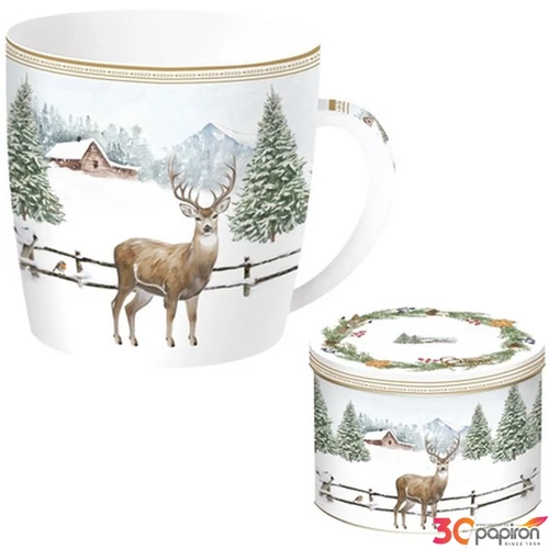 Bögre porcelán 350ml fémdobozban, White Forest