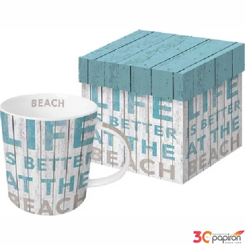 Bögre Porcelán 3,5dl Life is better dobozban