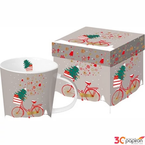 Bögre porcelán 3,5dl Xmas Bike dobozban