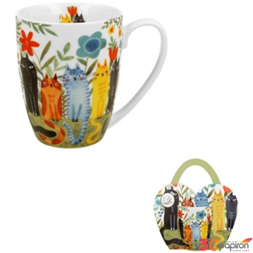 Bögre porcelán 360ml díszcsomagolásban, Garden Felines 