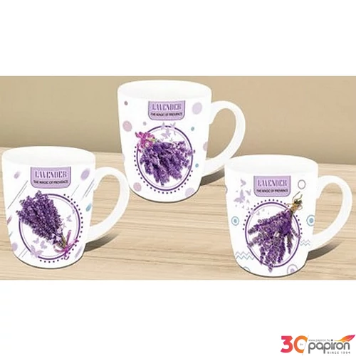 Bögre porcelán 360ml díszdobozos, kanál+tető 9x8,5cm, 3 féle Like Lavender Taste