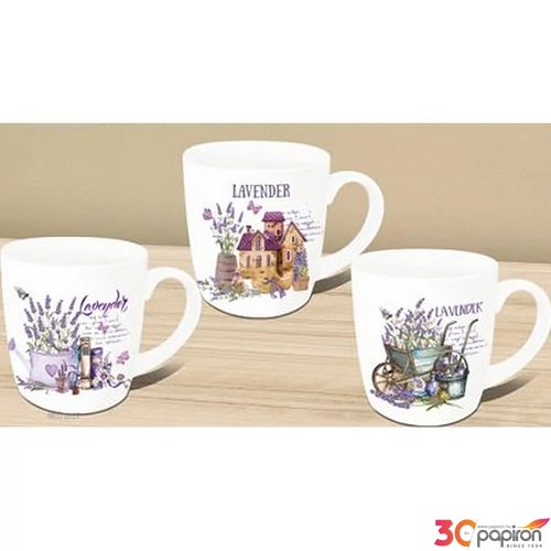 Bögre porcelán 360ml díszdobozos, kanál+tető 9x8,5cm, 4 féle Lavender Dream