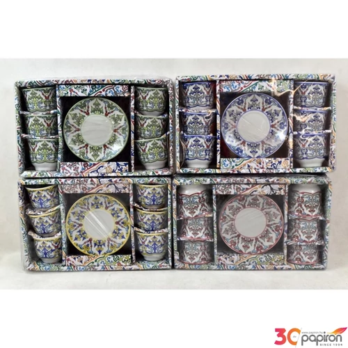 Csésze+alj Porcelán 90ml mokkásgarnitúra, 6 személyes Marokkó minta, 4 féle