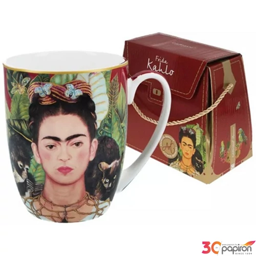 Bögre porcelán 380ml dobozban, Frida Kahlo: Önarckép tövisnyaklánccal, kolibrivel