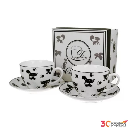 Csésze+alj Porcelán 280ml 2 személyes, Black Cats