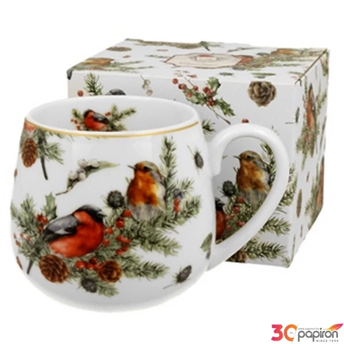 Bögre porcelán 430ml dobozban, Christmas Birds 