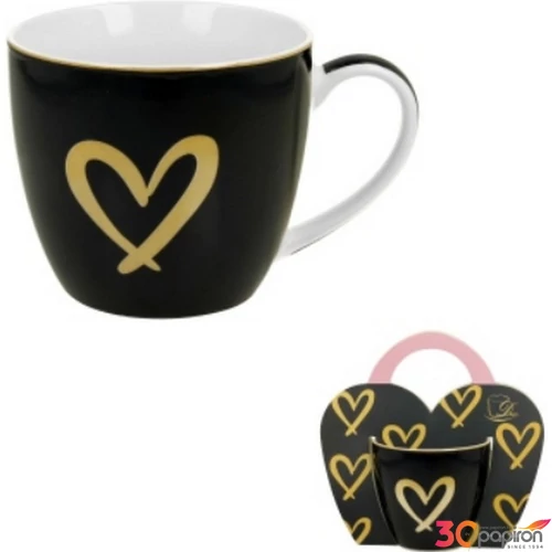 Bögre porcelán 460ml díszcsomagolásban, Dark Blue Gold Heart 