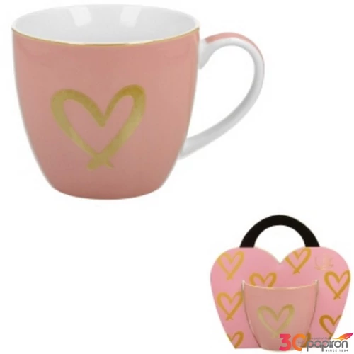 Bögre porcelán 460ml díszcsomagolásban, Pink Gold Heart 