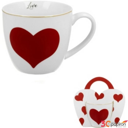 Bögre porcelán 460ml díszcsomagolásban, Red Heart 