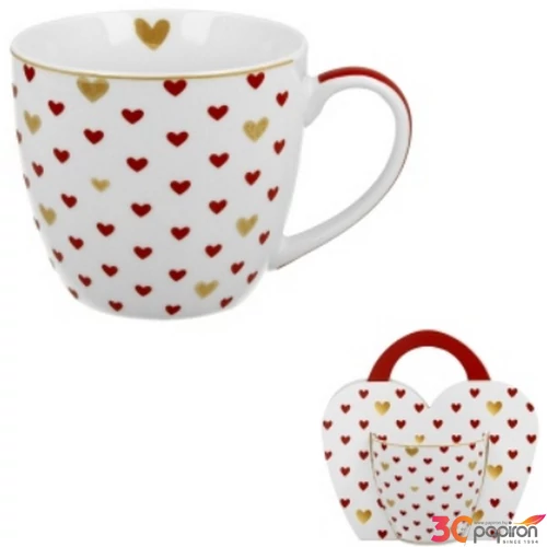Bögre porcelán 460ml díszcsomagolásban, Red Hearts 