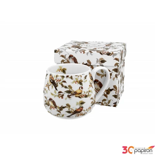 Bögre porcelán 430ml hordó alakú, birdies 