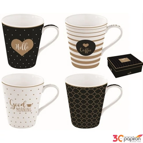 Bögre Porcelán 3dl Coffe Mania,Good Morning 4db-os dobozban