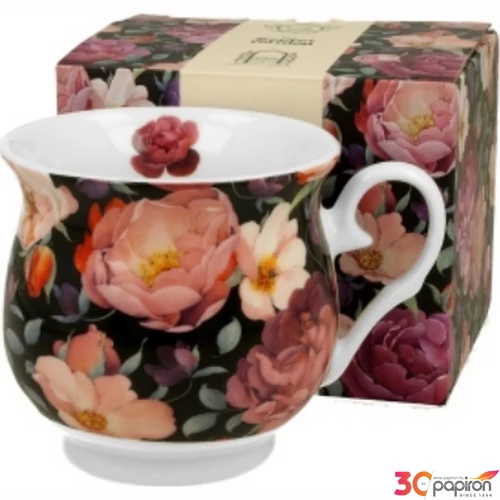 Bögre Porcelán 4dl Spring Roses Black dobozban