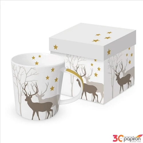 Bögre Porcelán 4dl Winter Deers white dobozban