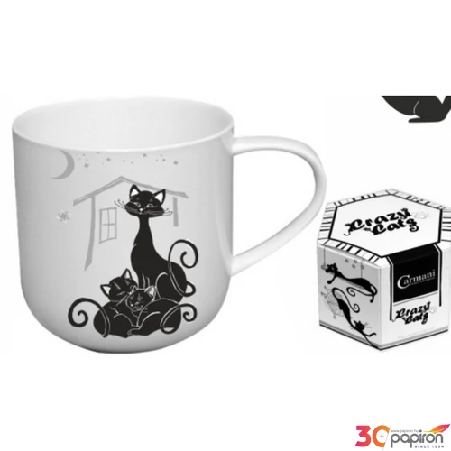 Bögre Porcelán 5dl fekete macskás dobozban