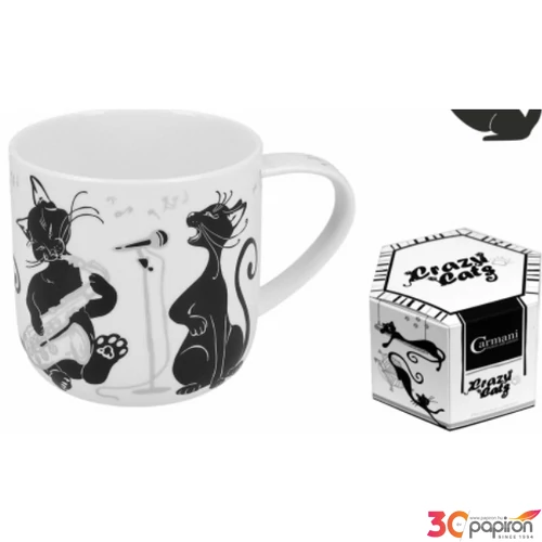 Bögre Porcelán 5dl fekete macskás, zenés dobozban