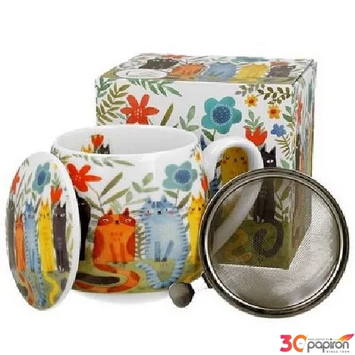 Bögre porcelán 430ml Szűrős hordó, Garden Felines