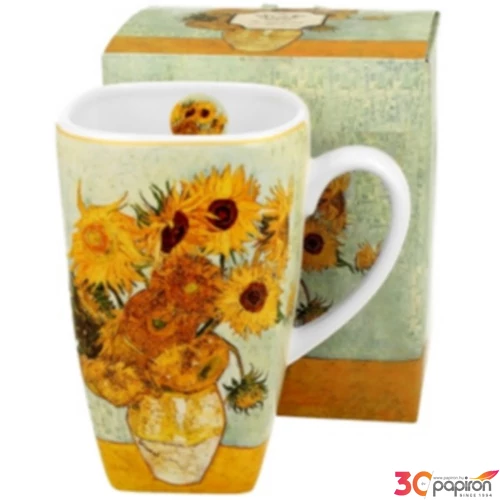 Bögre porcelán 630ml szögletes, dobozban Van Gogh:Napraforgók