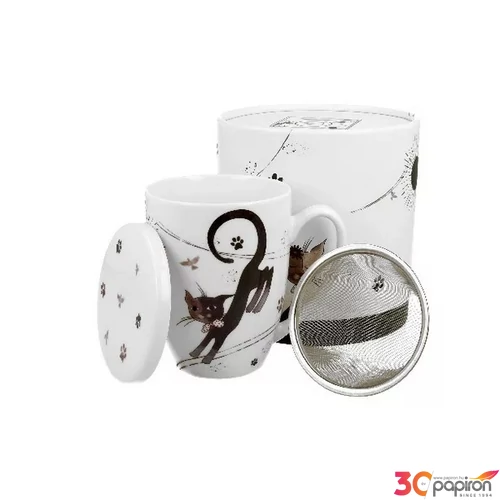 Bögre porcelán 400ml szűrős, cicás