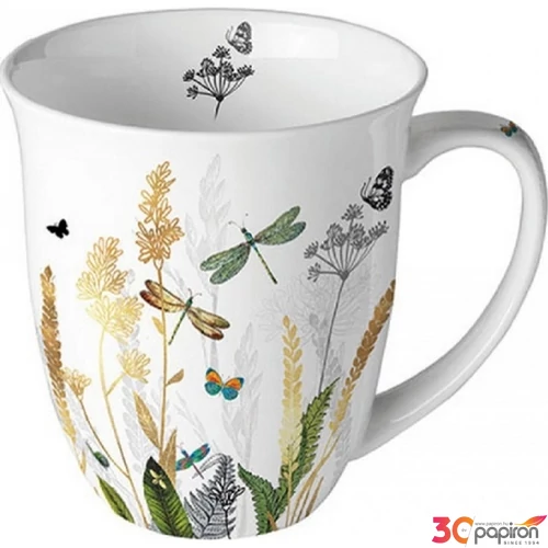 Bögre porcelán Ambiante Ornamental Flowers White 4dl porcelánbögre