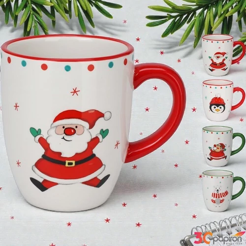 Bögre porcelán karácsony Mikulás mintás 11,5cm 4féle kézzel festett KPM25